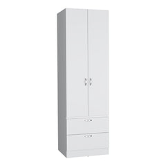 Armoire Wardrove 76 inch H, Hanging Rod, 2 Drawers, 1 Shelf, White