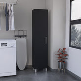 Storage Cabinet 71"H with 5-Tier Shelf, 3 Broom Hangers and Metal hardware, Black