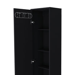 Storage Cabinet 71"H with 5-Tier Shelf, 3 Broom Hangers and Metal hardware, Black