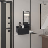 Floating Hallway Cabinet 36.2" H, 1 Drawer, 3 Shelves, 1 Mirror, Black