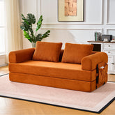Convertible Sleeper Sofa Bed with Cylindrical Pillow - Corduroy Folding Mattress Couch with Fixed-Shape Frame for Living Room, Bedroom, Lounge, Studio-Orange