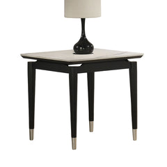 Contemporary Style 1pc End Table Sintered Stone Top Silver Capped Arrow Legs Black And White Finish