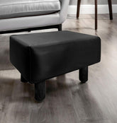 Contemporary Footstool Set Of 2pc, Black Upholstery And Wooden Legs