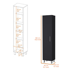 Lawen Tall Storage Cabinet, Single Door, 3 Broom Hangers