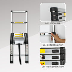 Telescoping Ladder 16.5FT, Telescopic Extension Ladder, Aluminum Alloy Folding Ladder Portable Multi-Purpose for Indoor Outdoor Work, Heavy Duty 300 lbs Load