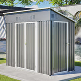 4x8 Slope-Roof Reinforced Storage Shed with Weatherproof Sloping Roof & 4 Air Vents, Heavy-Duty Sturdy Metal Frame, Left/Right Optional Door, Outdoor Tool Shed Warehouse for Garden Storage Pet House
