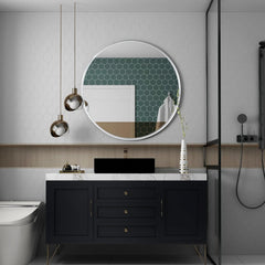 32 Inch Silver Metal Framed Round Bathrrom Mirror for Wall.(W2203134063)