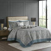 5 Piece Jacquard Bedspread Set with Throw Pillows Teal King