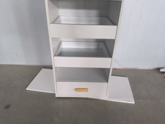 4-Tier Freestanding Bookshelf with 3 Sliding Drawers and 1 Bottom Drawer
