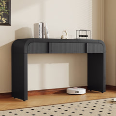 TREXM Modern Console Table with 2 Storage Drawers, Fluted Entryway Table with Rounded Silhouette for Hallway Living Room and Entryway (Black)