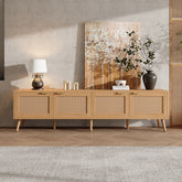 70inch Modern TV Stand with Rattan Doors for TVs up to 80", Media Console with Storage Space & Cable Holes, Entertainment Center for Living Room