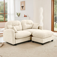 Cloud Sectional L-Shaped Couch With Ottoman,Soft Chenille Fabric,Tufted Cushion Backrest Design High-Density Foam,Fits Bedrooms Living Rooms Reading Nooks,Beige