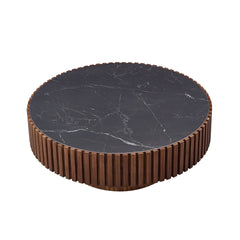 35.43'' Nesting Round Sintered Stone Tabletop Modern Drum Coffee Table Luxury Circle Coffee Table for Apartment Walnut