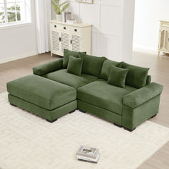 92" Oversized Cloud Modular L-Shape Sectional Couch, Soft Corduroy Fabric, with Chaise, Deep Seat Wide Armrests, Ergonomic Design, 6 Throw Pillows, Easy Assembly, for Living Rooms, Lounges,Green