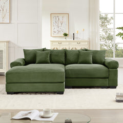 92" Oversized Cloud Modular L-Shape Sectional Couch, Soft Corduroy Fabric, with Chaise, Deep Seat Wide Armrests, Ergonomic Design, 6 Throw Pillows, Easy Assembly, for Living Rooms, Lounges,Green