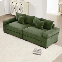 92" Oversized Cloud Modular Sectional Couch,Corduroy Fabric Extra-Wide Armrests Throw Pillows Ergonomic Design High Resilience Cushion Easy Assembly,For Living Rooms Bedrooms,Green