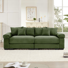 92" Oversized Cloud Modular Sectional Couch,Corduroy Fabric Extra-Wide Armrests Throw Pillows Ergonomic Design High Resilience Cushion Easy Assembly,For Living Rooms Bedrooms,Green