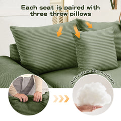 54.3" Oversized Cloud Modular Sectional Couch, Corduroy Fabric Extra-Thick Armrests, Throw Pillows Ottoman, Ergonomic Design,Easy Assembly Fits Living Rooms Bedrooms,Green
