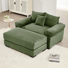 54.3" Oversized Cloud Modular Sectional Couch, Corduroy Fabric Extra-Thick Armrests, Throw Pillows Ottoman, Ergonomic Design,Easy Assembly Fits Living Rooms Bedrooms,Green