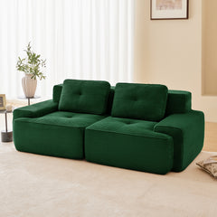 82" Modern L-Shaped Modular Sectional Sofa for Living Room, Corduroy Fabric, 2-Seater Couch with Deep Seat , Pearl-like piping, Tufted Design, No Assembly, Anti-slip Design,Green