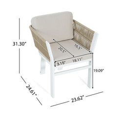 Outdoor Dining Chair Set of 2 ,White Aluminum Frame with Beige Cushion, 300lbs Capacity, All-Weather Patio Seating for Backyard, Deck & Garden