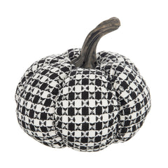Set of 2, 7x7x6.7" Fabric Black-White Plaid Pumpkin Decor, for Holiday Halloween Decoration
