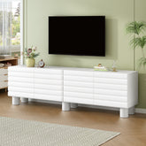Stylish Thick Wavy Door TV Cabinet with Adjustable Shelves, Cream Style TV Stand with 4 Cabinets for TVs Up to 75", Solid Media Console with Cylindrical Legs and Cable Holes for Living Room, White