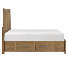 Light Brown Finish Queen Size Platform Bed with 4x Storage Drawers on Side Rails 1pc Modern Bedroom Furniture