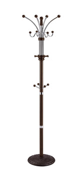 73" Tall Chrome and Wood Coat Rack, Espresso finish
