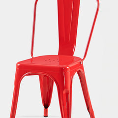 Set of 2 High Gloss Red Industrial Metal Dining Chairs 18 Inch Seat Height Stackable Indoor Outdoor, Lightweight Easy-Clean Surface, Easy Assembly, Durable Modern Design