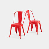 Set of 2 High Gloss Red Industrial Metal Dining Chairs 18 Inch Seat Height Stackable Indoor Outdoor, Lightweight Easy-Clean Surface, Easy Assembly, Durable Modern Design