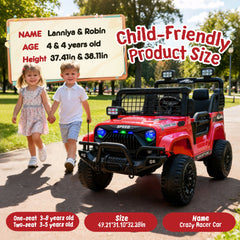 24V Two-seater Kids Ride On Electric Truck Car W/Parents Control,2wd,Four-wheel Suspension, 8.66in Ground Clearance, LED & Searchlights, Bluetooth, Music, Provide 3.11-4.97MPH Speed For Kids Aged 2-6