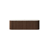 DINA 48'' Wall Mounted Plywood Cabinet with Carrara White Sintered Stone Countertop, Two Drawers, NO Basin, NO Faucet and Drain, Dark Walnut Woodgrain Color
