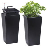 22"Tall Planter Set of 2, Outdoor&Indoor Black Planter Pots, High Front Porch Planter Pots with Drainage Holes&Water Level Monitor&Inner Bucket, Automatic Watering, Black