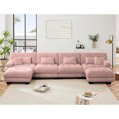 Free Combination Modular Sectional Sofa,U Shaped Couch for Living Room, 4-Seater Comfy Cloud Couch with 2 Ottomans, Chenille Pink