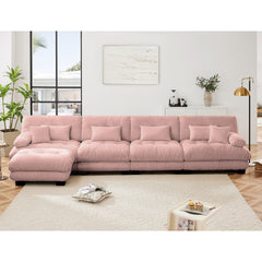 Free Combination, Modular Sectional Sofa,L Shaped Couch for Living Room, 4-Seater Comfy Cloud Couch with Convertible Ottoman,Chenille Pink