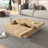 Square Veneer Coffee Table Sliding Top with Storage in Natural Wood Grain 39.4''