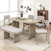 TOPMAX Solid Wood Dining Table Set with Bench - 6-Piece Upholstered Rectangular Dining Room Table Set with Bench, 2-Color Modern Farmhouse Kitchen Furniture for Family Gatherings,Natural