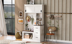 U-Can Modern Entryway Bench with Coat Rack, 3 Shelves and Drawers, 3 Sturdy Hooks, 40.2'' Wide Hall Tree with Storage Bench for Hallway, Entryway, Living Room