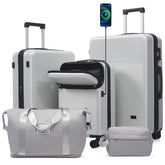 Luggage Sets 5 Piece with Half-opening, Hardside Carry On Suitcase Set with Double Spinner Wheel, Lightweight Travel Luggage with USB Port,TSA Locks