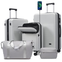 Luggage Sets 5 Piece with Half-opening, Hardside Carry On Suitcase Set with Double Spinner Wheel, Lightweight Travel Luggage with USB Port,TSA Locks