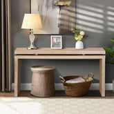 60'' Antique Natural Farmhouse Console Table - Retro Wooden Entryway Table with Double Board Suspension Design, Solid Wood & MDF, Sofa Table for Living Room