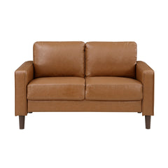 Modern Style Brown Faux Leather Upholstered Love Seat Comfortable Cushion Back Seat Solid Wood Living Room Furniture 1pc