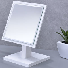 9.5" Tall Polyresin and Wood Make-Up Mirror on a Pedestal, White finish