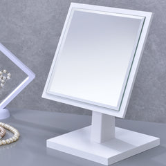 9.5" Tall Polyresin and Wood Make-Up Mirror on a Pedestal, White finish