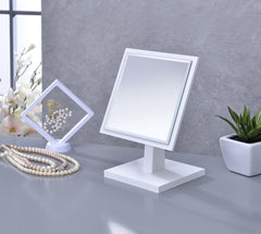 9.5" Tall Polyresin and Wood Make-Up Mirror on a Pedestal, White finish
