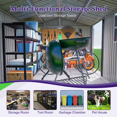 10X8FT Outdoor Steel Storage Shed with Clear Window, Lockable Doors, Weather-Resistant Metal Tool Shed for Garden, Backyard, Patio, and Utility Storage,Gray