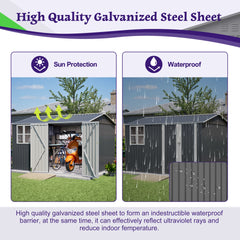 10X8FT Outdoor Steel Storage Shed with Clear Window, Lockable Doors, Weather-Resistant Metal Tool Shed for Garden, Backyard, Patio, and Utility Storage,Gray