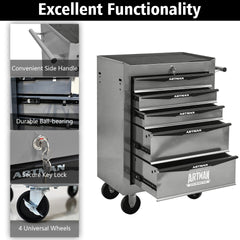 Rolling Metal Tool Chest with 5 Drawers, 20" 5-Drawer Tool Chest Cabinet with Ball Bearing Drawer Slides, Steel Tool Storage Box Organizer -SILVER