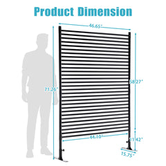 71.26''x46.65'' Outdoor Privacy Screens Freestanding,Metal Privacy Fence Panels for Outside, Slatted Privacy Screens with Stand,Black